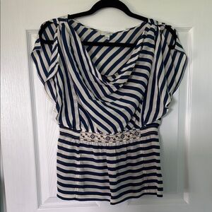 Odille Navy and White or Cream Asymmetrical Blouse nautical Anthropologie